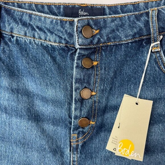 Boden Womens Button Fly Denim Shorts Raw Hem Size 12 Medium Wash Blue NWT - Picture 4 of 12